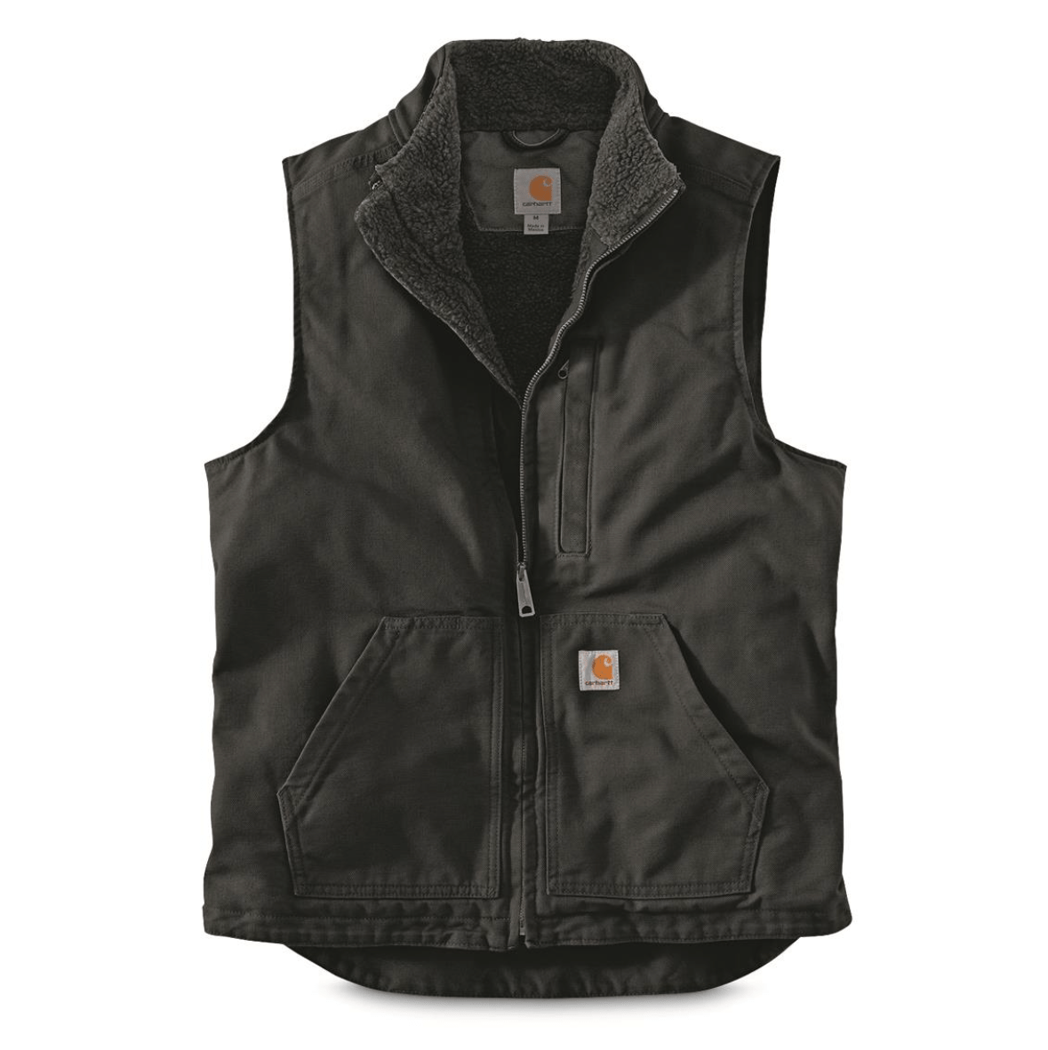 Carhartt Loose Fit Washed Duck Sherpa-Lined Mock-Neck Vest (Black) - City of Bulls Clothing & Apparel-