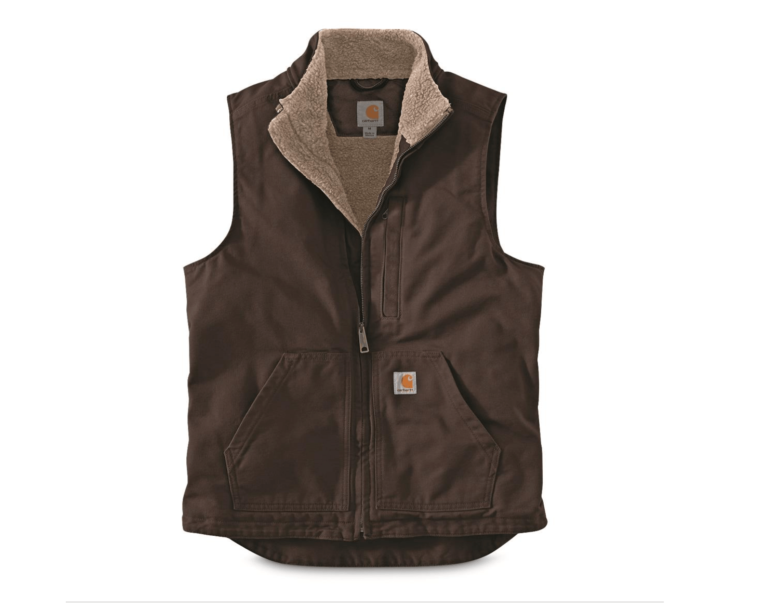 Carhartt Loose Fit Washed Duck Sherpa-Lined Mock-Neck Vest (Brown) - City of Bulls Clothing & Apparel-