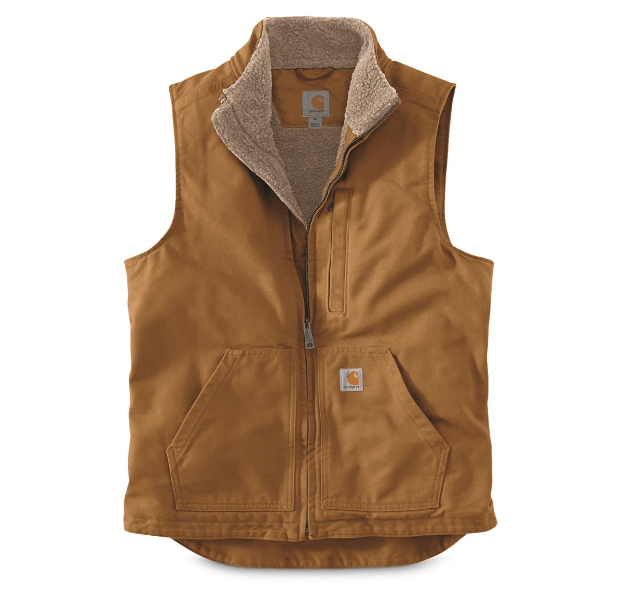 Carhartt Loose Fit Washed Duck Sherpa-Lined Mock-Neck Vest (Carthartt Brown) - City of Bulls Clothing & Apparel-