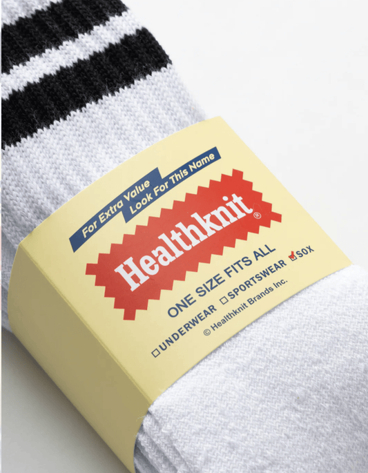 Healthknit 3 Pack Crew Socks White Classic Stripe - City of Bulls Clothing & Apparel-