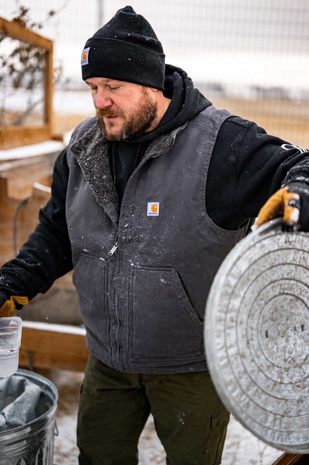 Worker wearing insulated outerwear in winter conditions